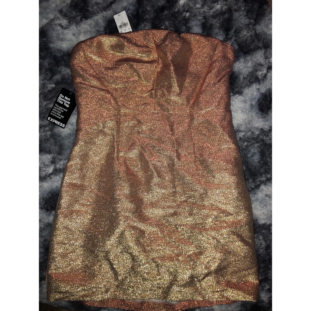 Strapless Express Gold Sparkle Mini Dress